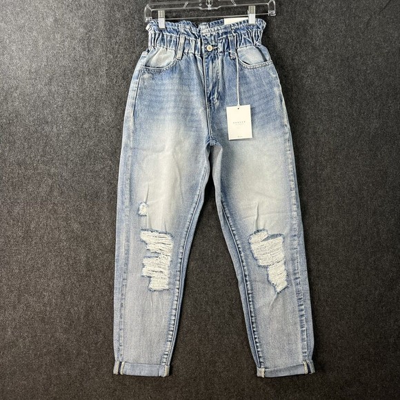 KanCan Denim - KanCan Jeans Women’s XS Blue High Rise Cuffed Paper Bag Mom Relaxed Fit